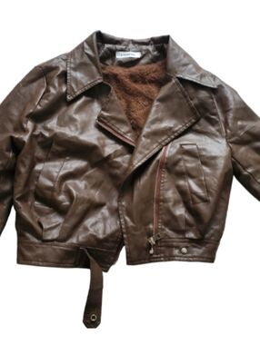 Brown Faux Leather Cropped Jacket - Women's One Size
